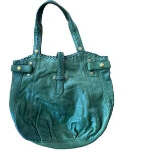 Lucky Brand Olive Green Soft Italian Leather Laced Hobo Tote Book Shoulder Bag